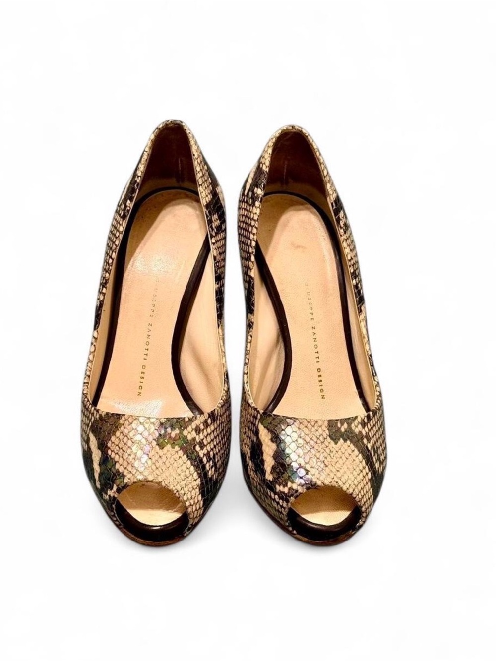 GIUSEPPE ZANOTTI DESIGN Vero Cuoio Python Print Peep-Toe Heels - Picture 3 of 10